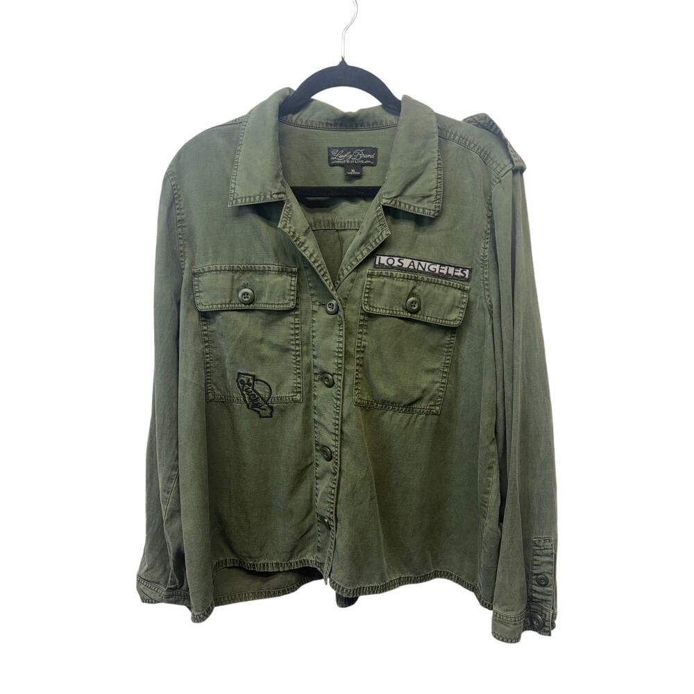Lucky Brand Military M-65 Field Jacket Olive Green womens XLarge embroidered